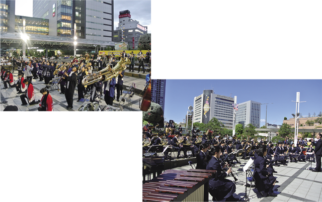 4月から10月の週末、JR浜松駅北口広場や遠州鉄道浜北駅前で開かれる「プロムナードコンサート」。地元の学校の吹奏楽部やアマチュア楽団などの演奏に多くの観客が耳を傾ける