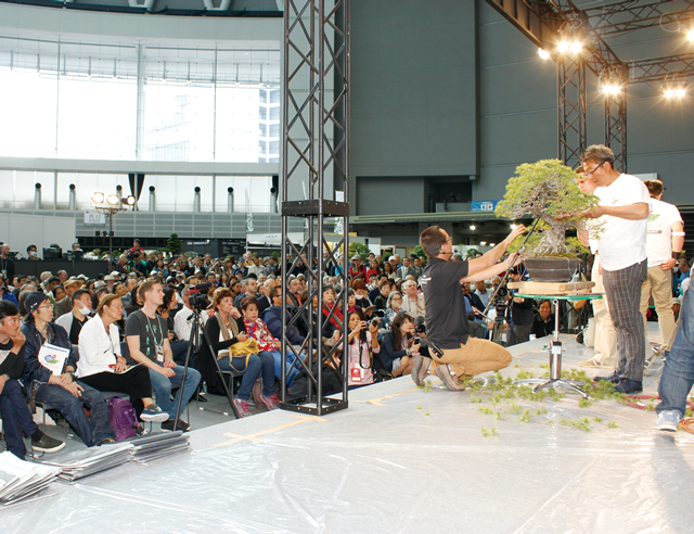 昨年4月にさいたまスーパーアリーナで開催された「第8回世界盆栽大会 in さいたま」での、デモンストレーションの様子　写真提供：(一社)日本盆栽協会